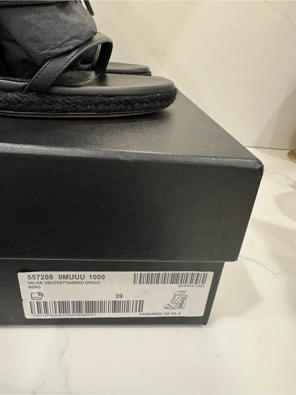 Yves Saint Laurent Black Logo Espadrille Sandals